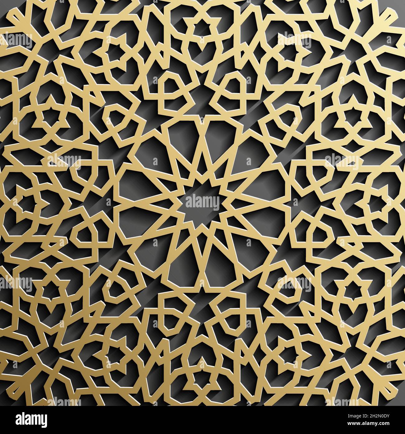 Goldenes islamisches Muster auf schwarzem Hintergrund. Islamischer Ornamentvektor, persischer Motiff. Stock Vektor