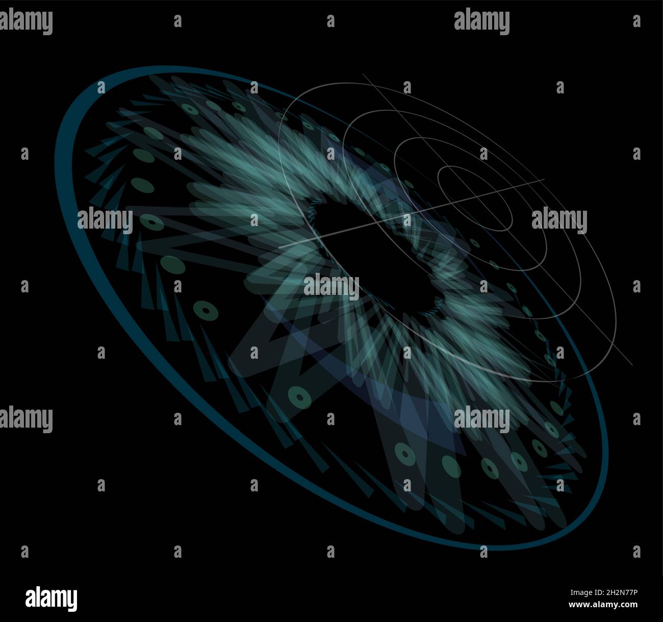 Techno-Auge isoliert auf schwarzem Hintergrund in 3d-Perspektive. Überlagerte EPS10-Vektorgrafik. Stock Vektor