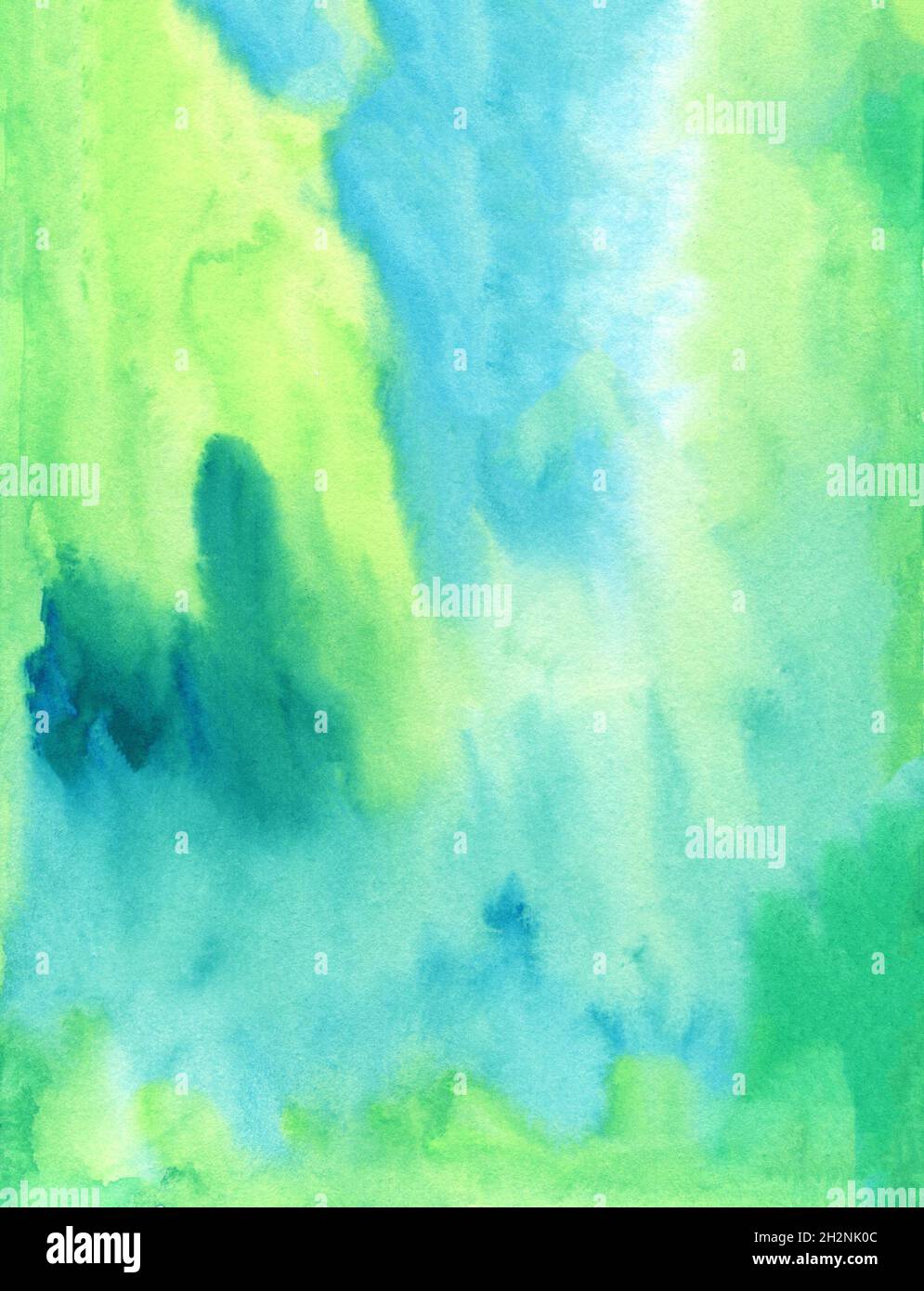 Aquarell abstrakter Hintergrund, handbemalte Textur, Aquarell blaue und grüne Flecken. Design für Hintergründe, Tapeten, Abdeckungen und Verpackungen Stockfoto