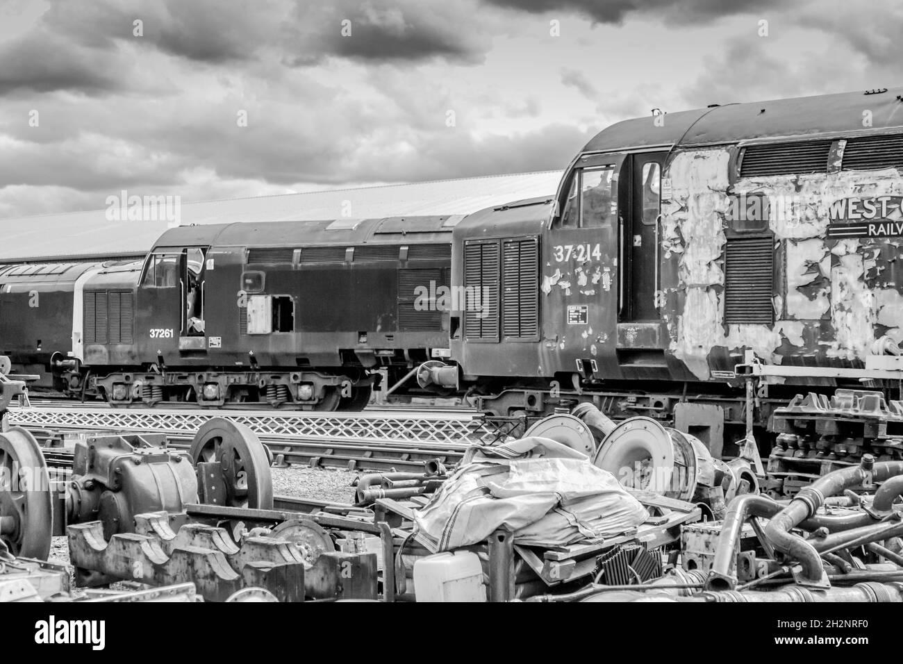 BR-Baureihe 37s Nr. 37261 und 37214, Bahnstrecke Boness und Kinneil Stockfoto