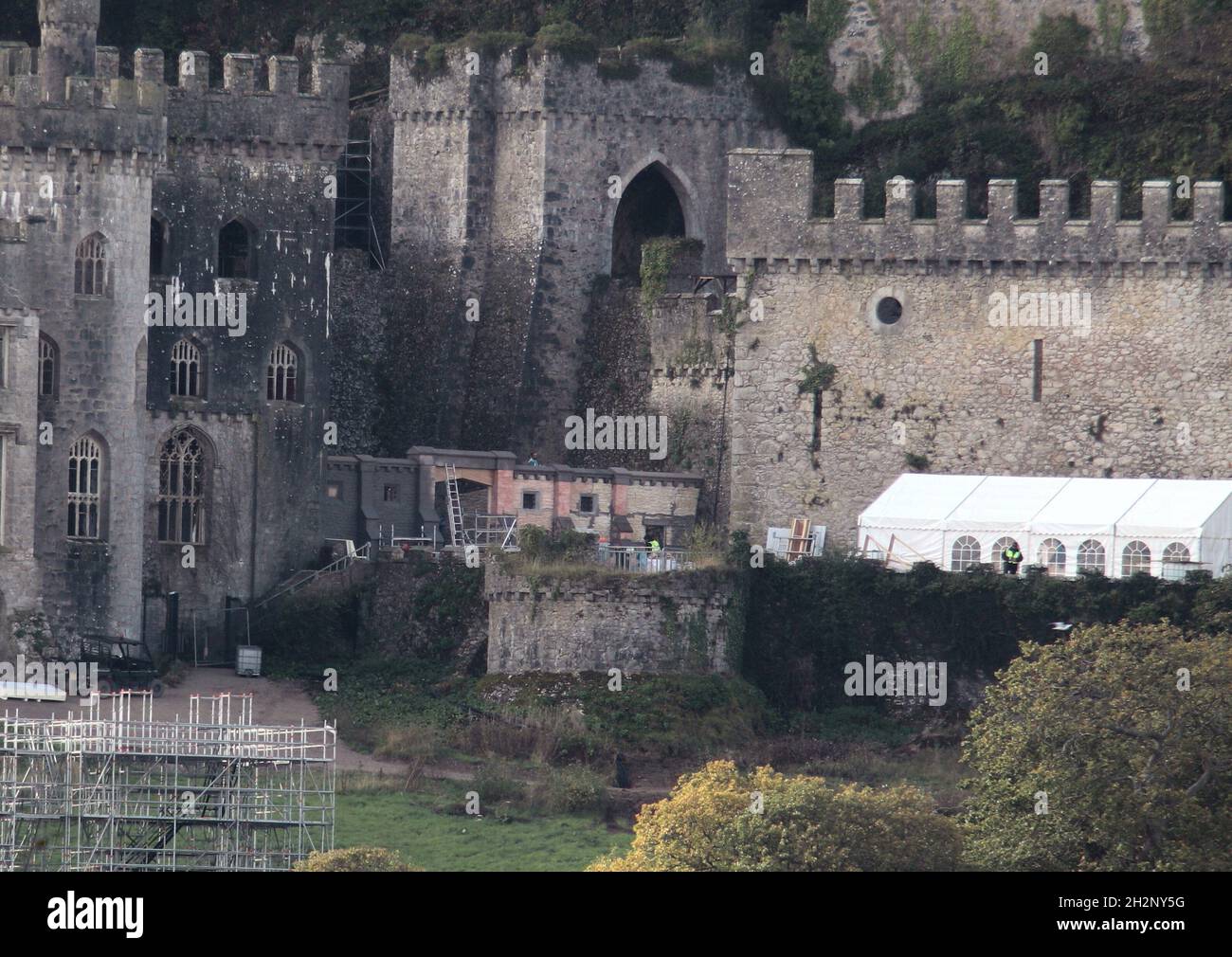 Gwrych Castle Abergele North Wales. Neue Fotos zeigen die Vorbereitungen auf der Burg für die kommende Serie von I'm a Celebrity 2021 Stockfoto