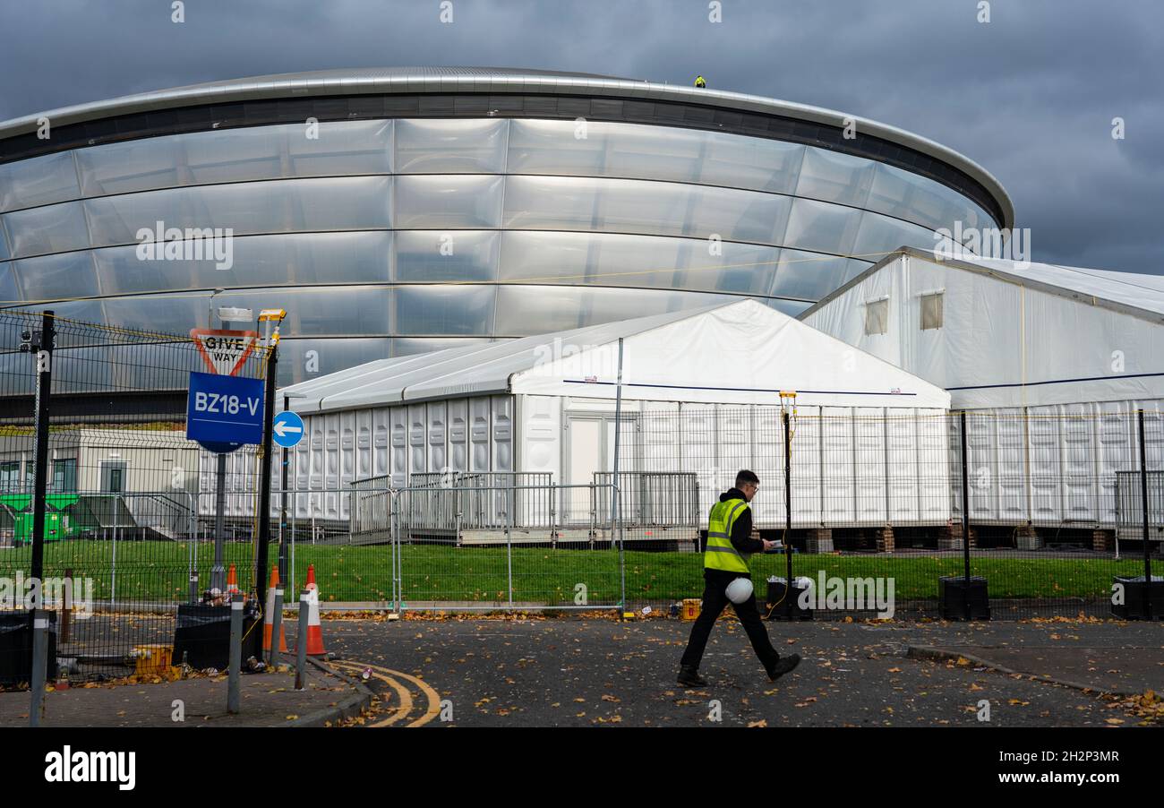 Glasgow, Schottland, Großbritannien. Oktober 2021. Ansichten des Standorts während der letzten Vorbereitungen mit einer Woche bis zur Eröffnung der UN-Klimakonferenz UK COP26, die 2021 in Glasgow stattfindet. Iain Masterton/Alamy Live News. Stockfoto