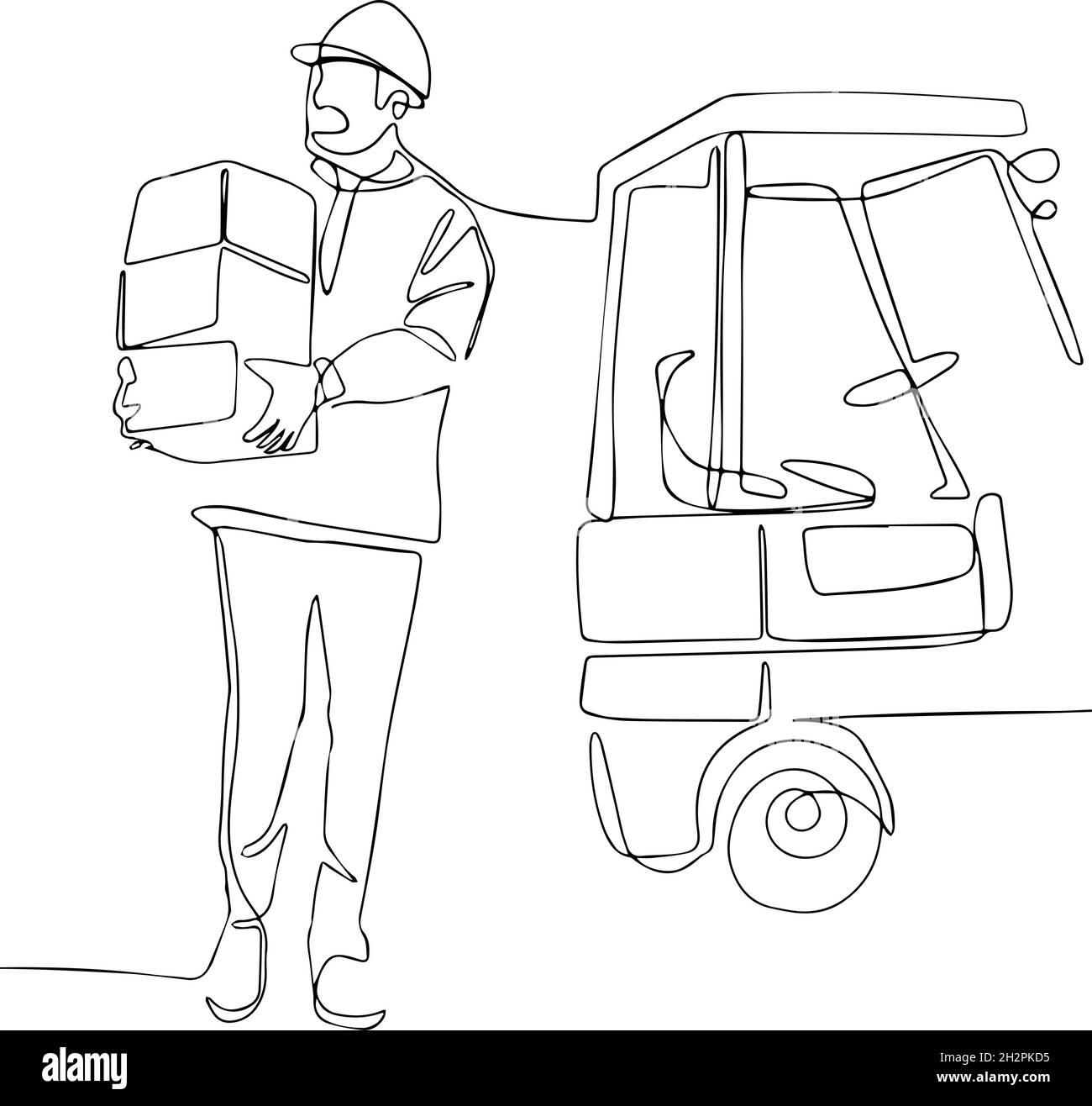 Logistiksammlung. Arbeiter in Uniformen und mit Helmen Stock Vektor