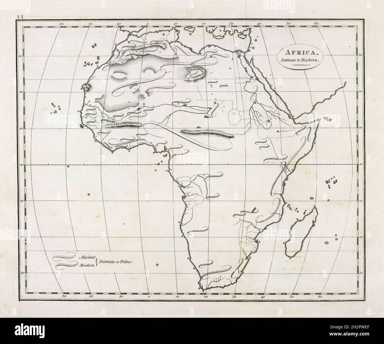 Vintage-Karte von Afrika; Afrika alt und modern Stockfoto