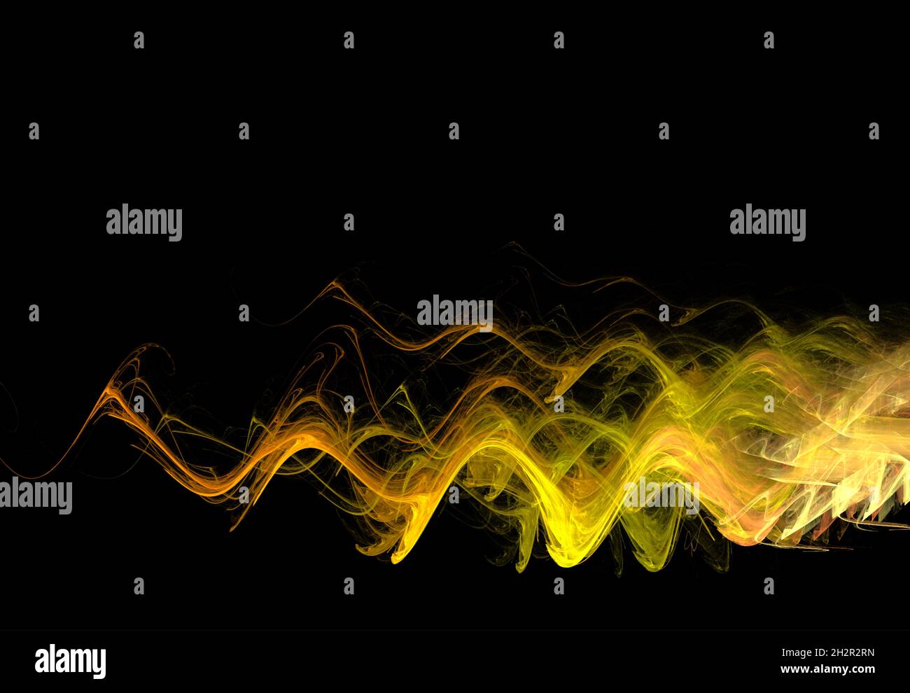 Gelbe Grafik auf schwarzem Hintergrund, Wellen, Feuer, Zickzack, abstraktes Design, Rendering Stockfoto