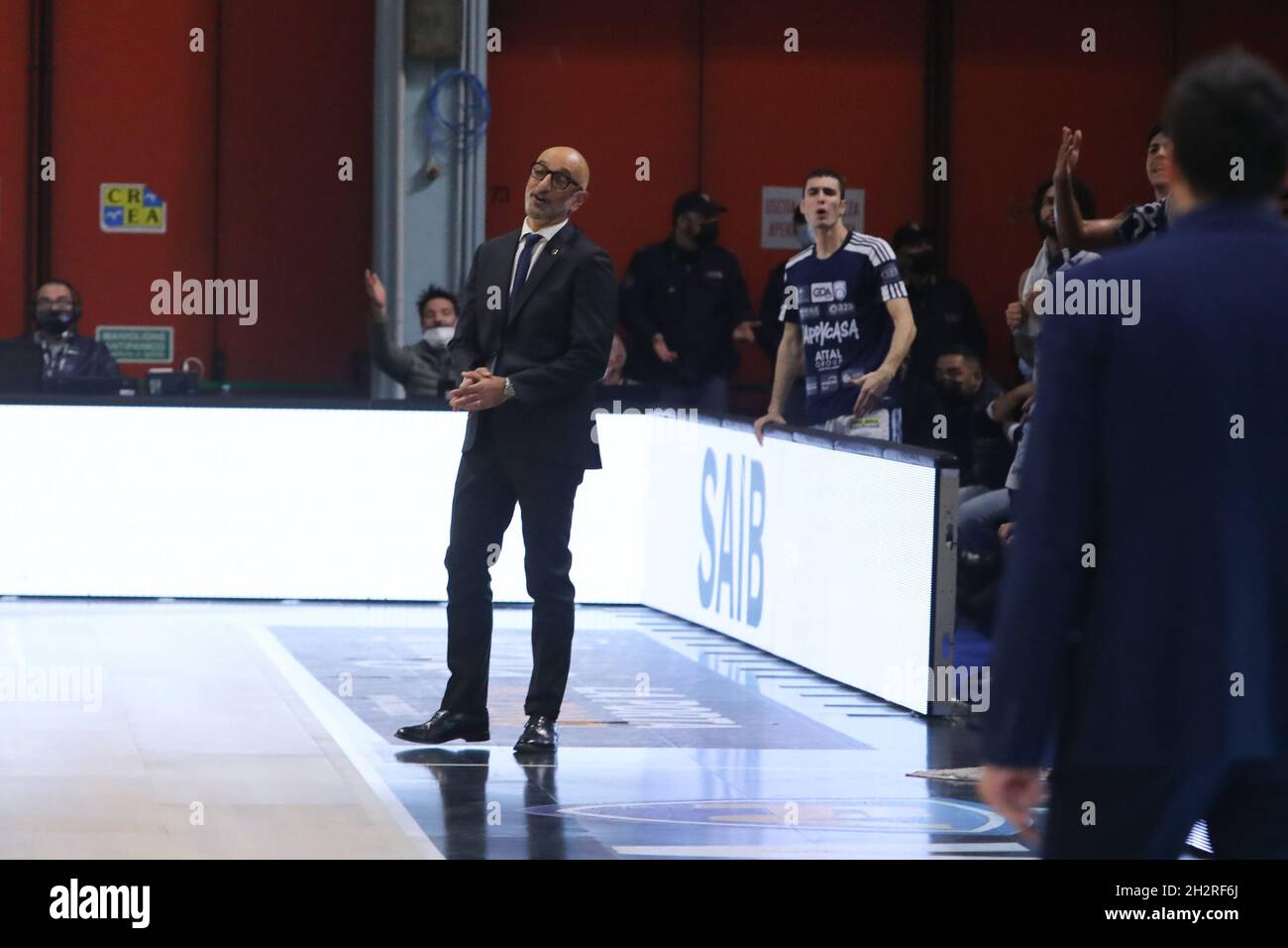 Cremona, Italien. Oktober 2021. Vitucci Francesco (Happy Casa Brindisi) während Vanoli Basket Cremona vs Happy Casa Brindisi, Italienische Basketball A Serie Championship in Cremona, Italien, Oktober 23 2021 Kredit: Unabhängige Fotoagentur/Alamy Live Nachrichten Stockfoto