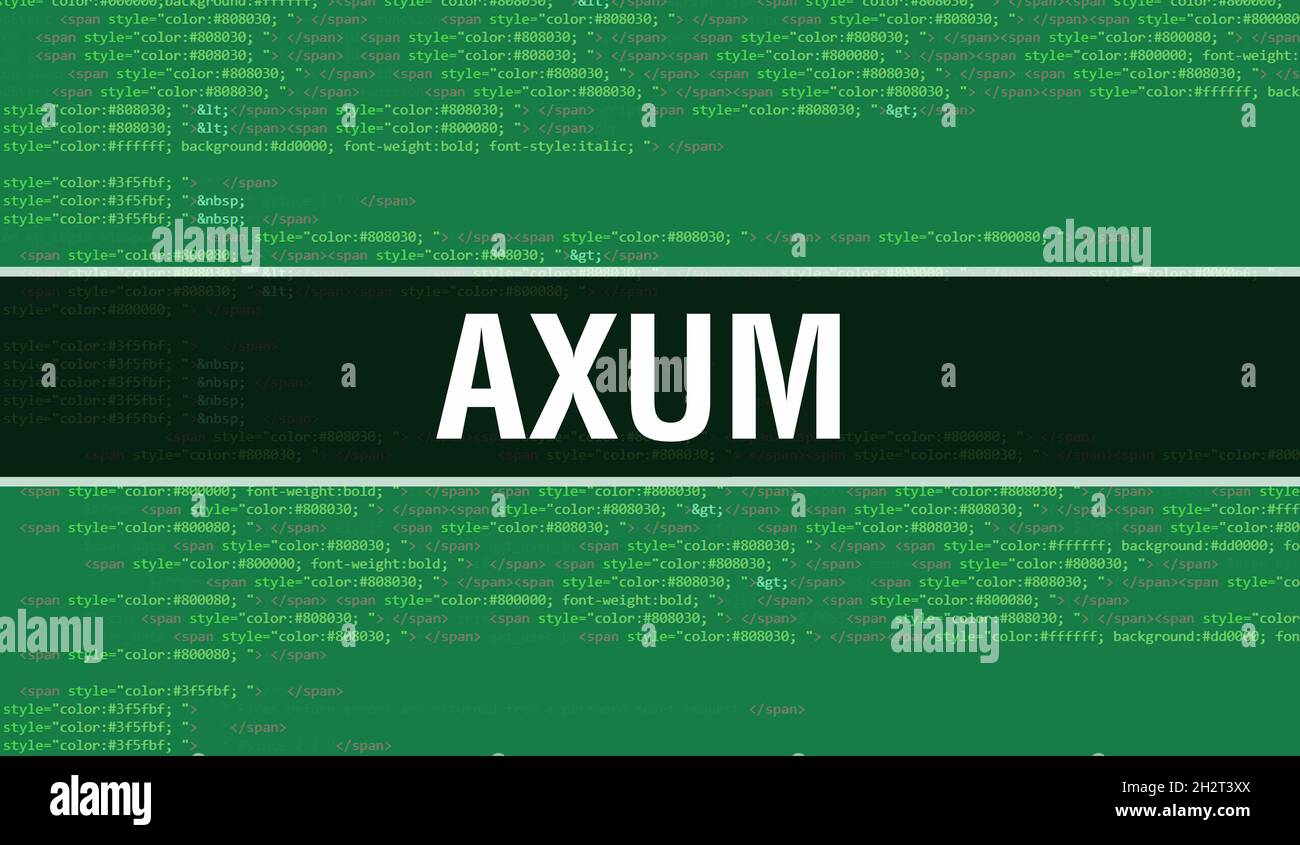 Axum Konzept mit zufälligen Teilen des Programmcodes.Axum Text geschrieben auf Programmieren Code abstrakte Technologie Hintergrund von Software-Entwickler und Computer Stockfoto
