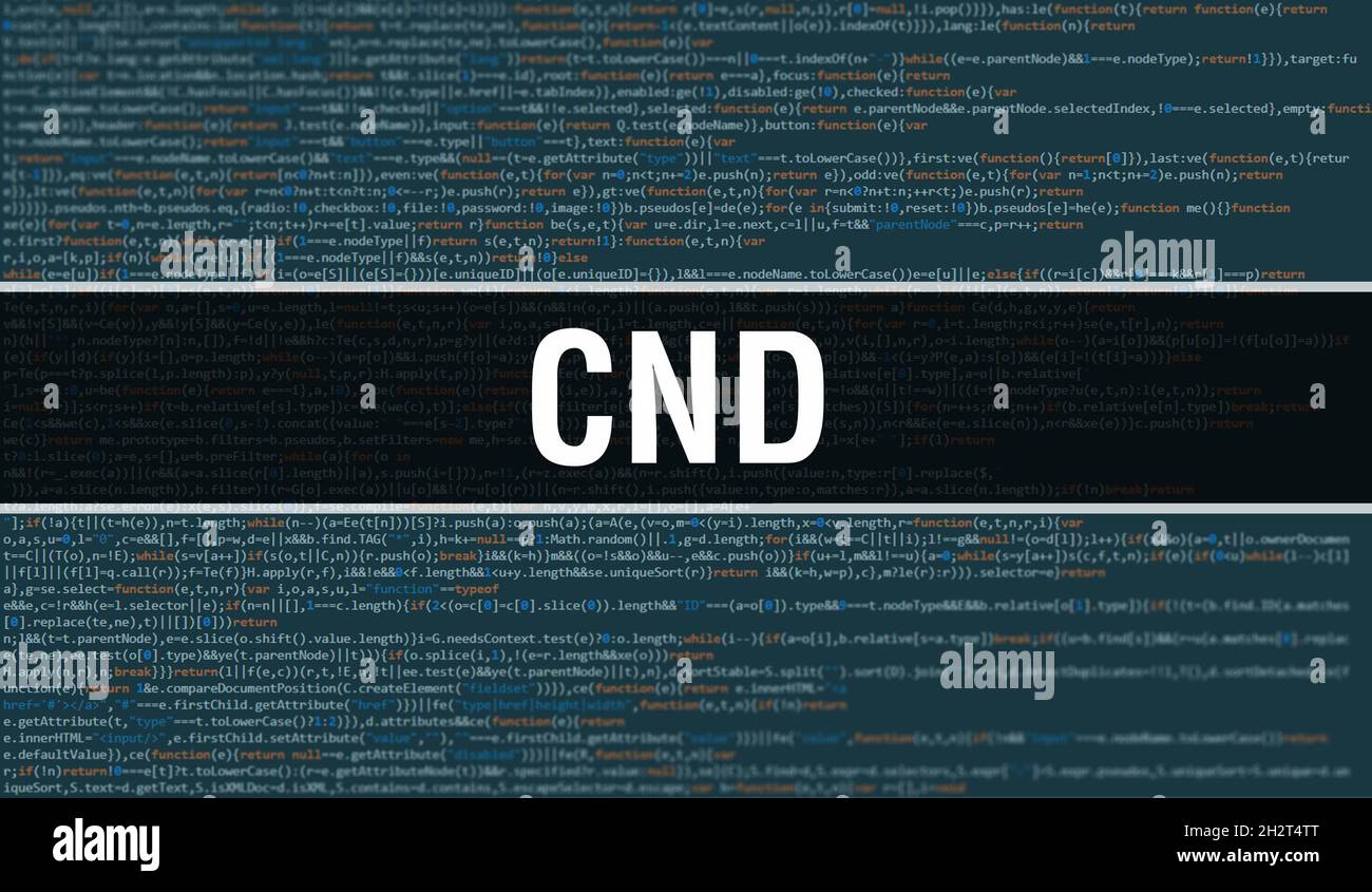 CND mit digitalem java-Codetext. CND und Computer Software Coding Vector Konzept. Programmierungsskript java, digitaler Programmcode mit CND auf SCR Stockfoto