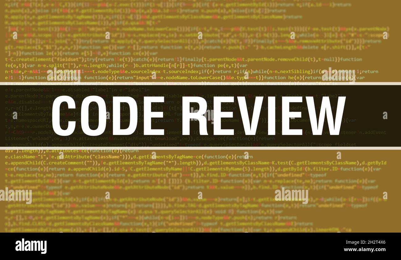 CODE REVIEW Konzept mit zufälligen Teilen des Programmcodes. CODE REVIEW mit Programmierung Code abstrakt Technologie Hintergrund von Software-Entwickler und Comp Stockfoto