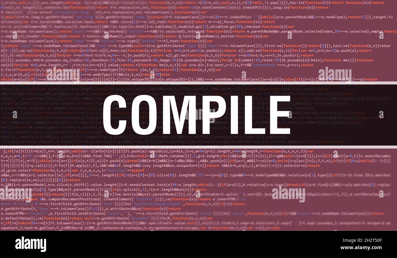 Kompilieren Sie mit digitalem java-Codetext. Compile und Computer Software Coding Vektor-Konzept. Programmierung Codierskript java, digitaler Programmcode mit Co Stockfoto