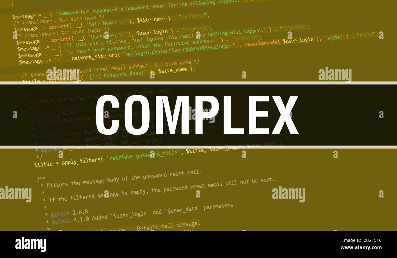 Komplexes Konzept mit zufälligen Teilen des Programms Code.Complex Text geschrieben auf Programmiercode abstrakte Technologie Hintergrund von Software-Entwickler und Co Stockfoto