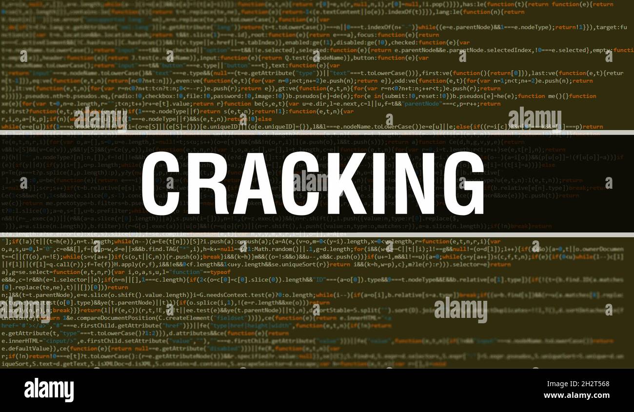 Cracking mit Digital java-Code-Text. Cracking und Computer-Software-Codierung Vektor-Konzept. Programmierungsskript java, digitaler Programmcode mit Stockfoto