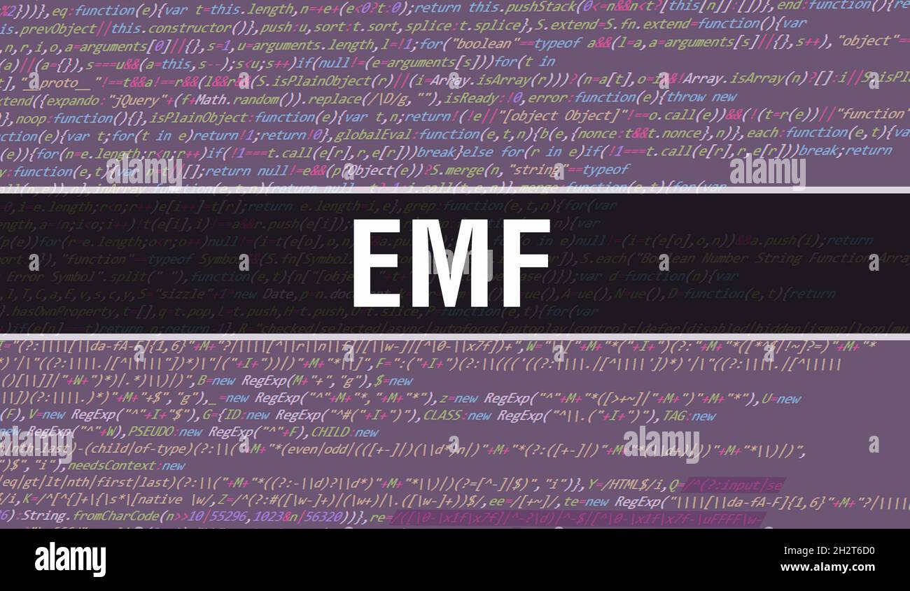 EMF Text geschrieben auf Programmieren Code abstrakten Technologie Hintergrund von Software-Entwickler und Computer-Skript. EMF-Konzept des Codes auf dem Computermonitor Stockfoto