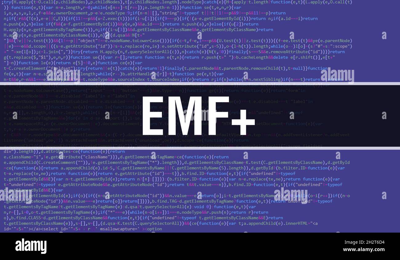 EMF+ mit abstrakter Technologie Binärcode Hintergrund.Digitale Binärdaten und Secure Data Konzept. Software, Web Developer Programming Code und EMF+. E Stockfoto