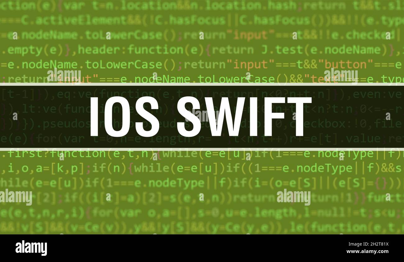 IOS SWIFT-Konzept Illustration mit Code für die Entwicklung von Programmen und App. IOS SWIFT-Website-Code mit bunten Tags in der Browser-Ansicht auf dunklen Backgrou Stockfoto
