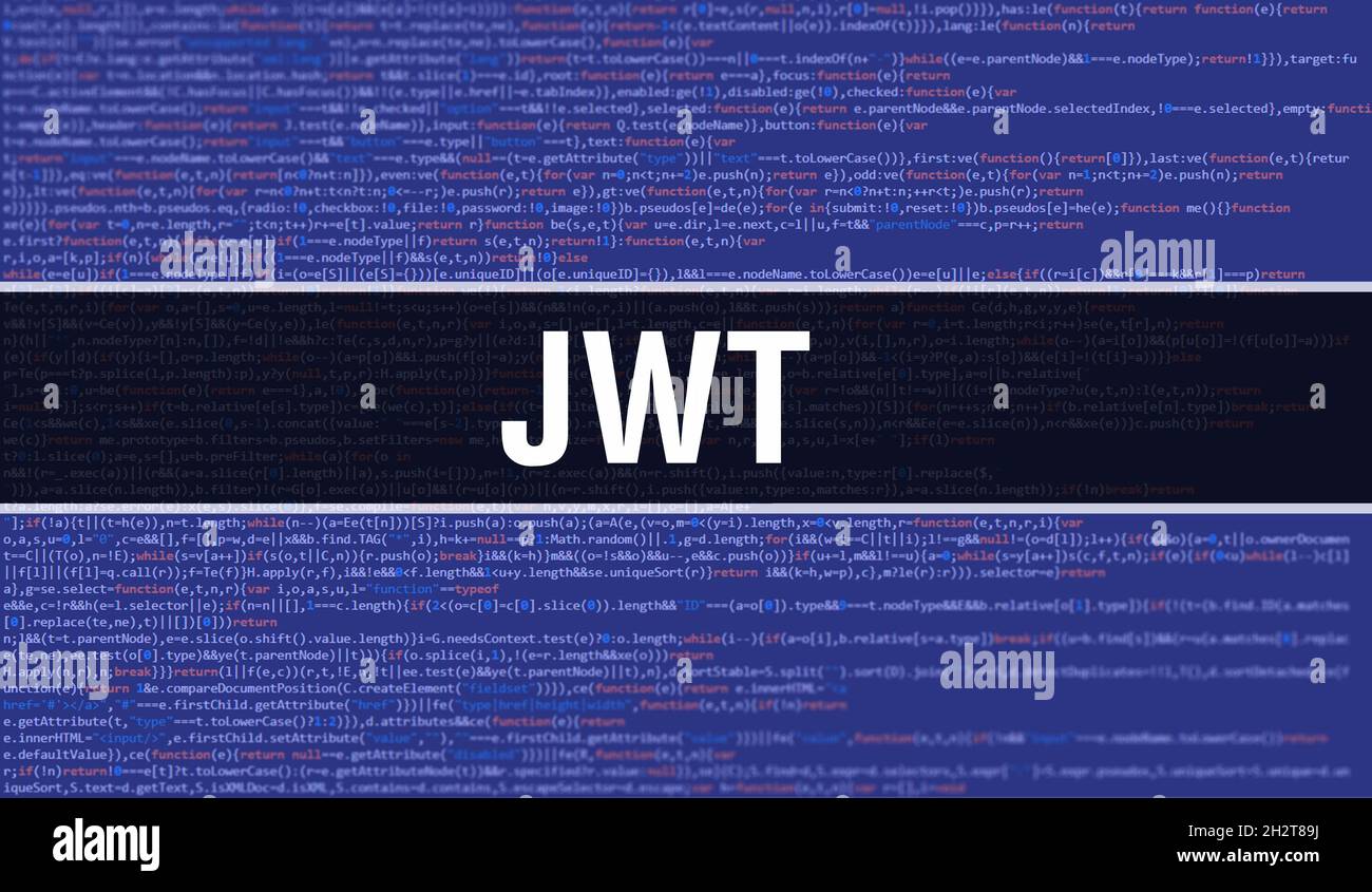 JWT mit Abstract Technology Binärcode Hintergrund.Digitale Binärdaten und Secure Data Konzept. Software / Web Developer Programmiercode und JWT . Stockfoto
