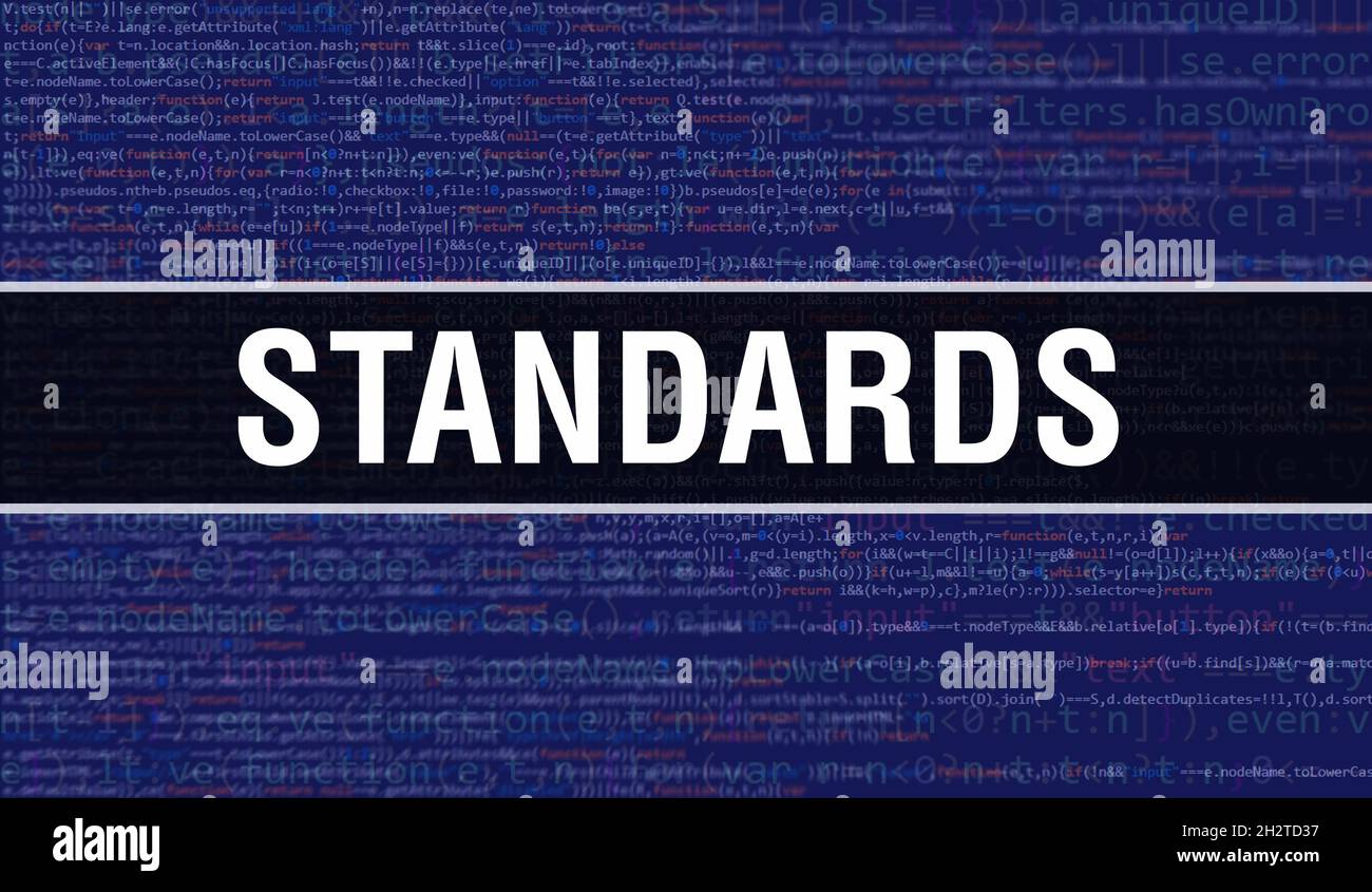 Standards mit digitalem java-Code-Text. Standards und Computer-Software-Codierung Vektor-Konzept. Programmierung Codierskript java, digitaler Programmcode mit Stockfoto