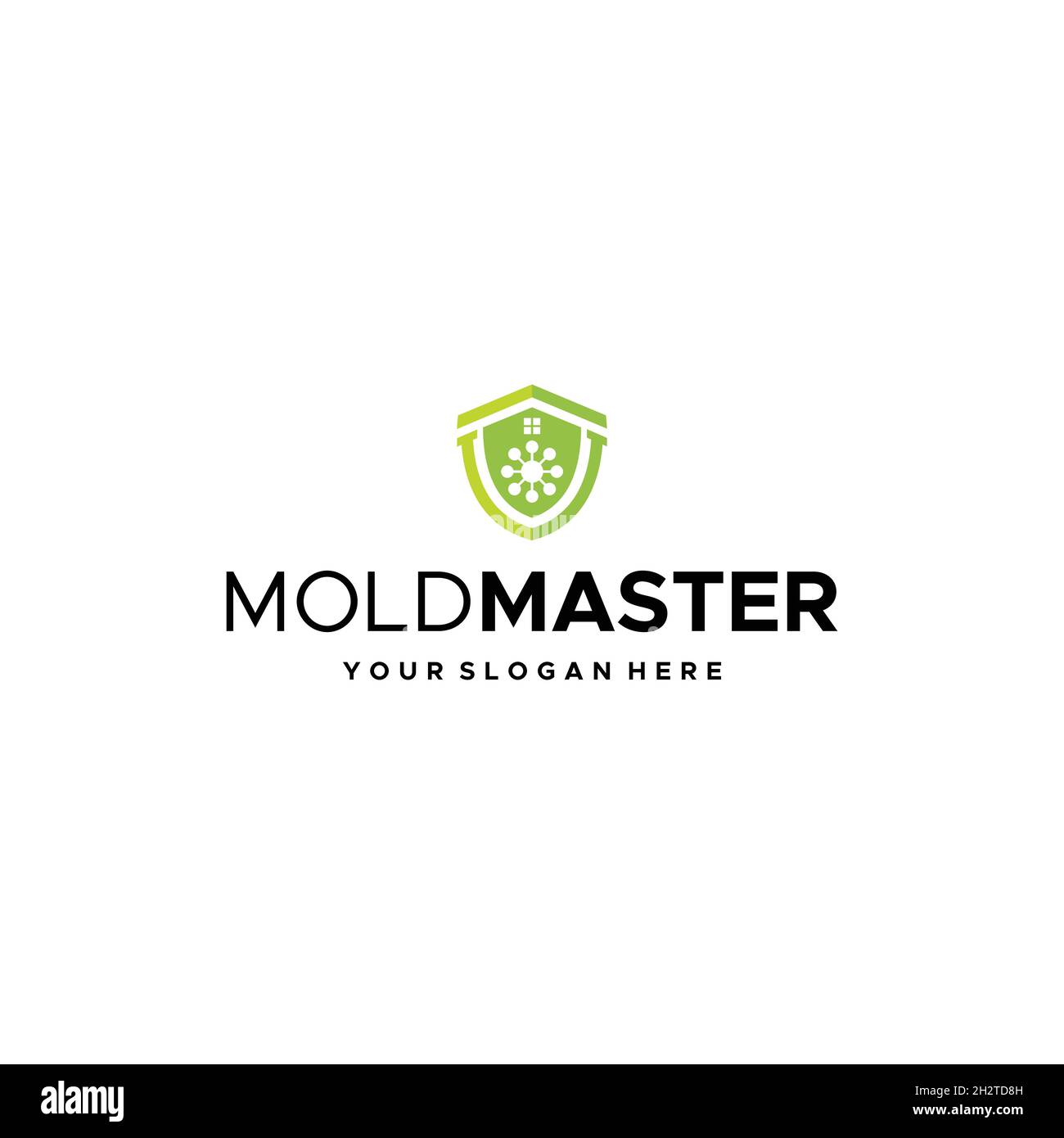 Flaches MOLDMASTER-Virus-Logo für die Sicherheit zu Hause Stock Vektor