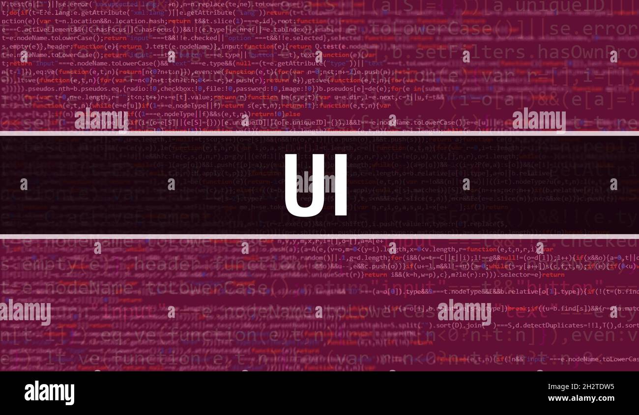 UI-Konzept mit zufälligen Teilen des Programmcodes. UI mit Programmiercode abstrakter Technologie Hintergrund von Software-Entwickler und Computer-Skript. UI Ba Stockfoto