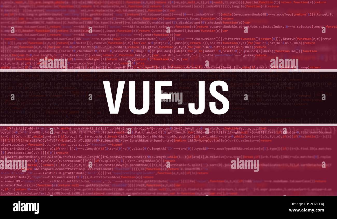 Vue.js Text geschrieben auf Programmiercode abstrakten Technologie Hintergrund von Software-Entwickler und Computer-Skript. Vue.js Konzept von Code auf Computer m Stockfoto