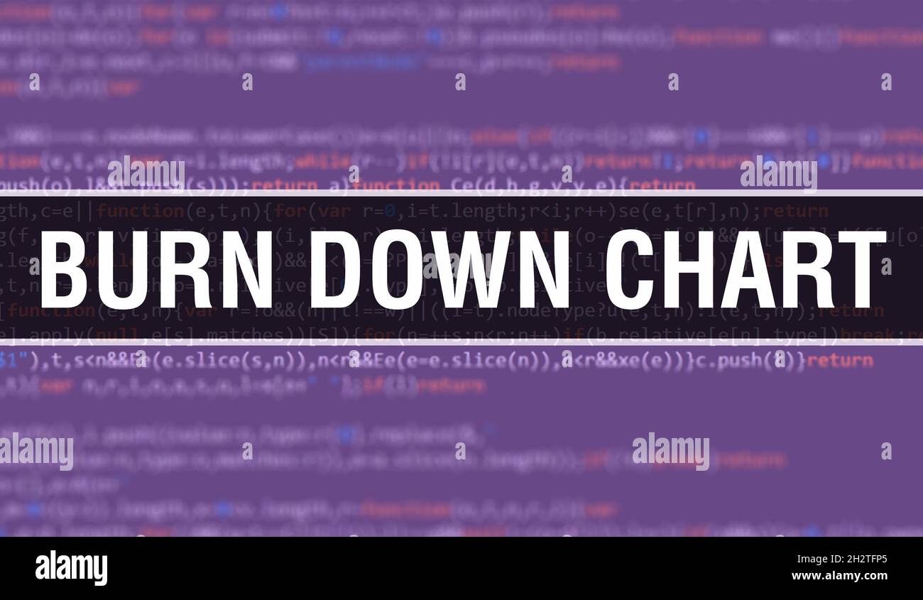 Burn down Chart Text geschrieben auf Programmiercode abstrakten Technologie Hintergrund von Software-Entwickler und Computer-Skript. Burn-down-Diagramm Konzept von Stockfoto