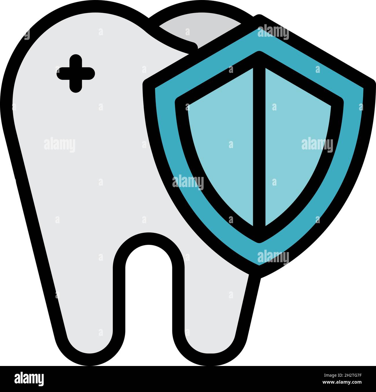 Symbol für geschützten Zahn. Kontur geschützte Zahn Vektor Symbol Farbe flach isoliert Stock Vektor