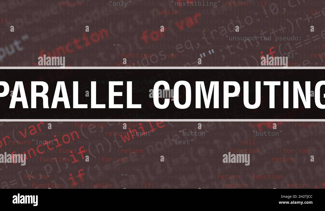 Paralleles Rechenkonzept mit zufälligen Teilen des Programmcodes. Paralleles Rechnen mit Programmiercode abstrakter Technologie Hintergrund der Software deve Stockfoto