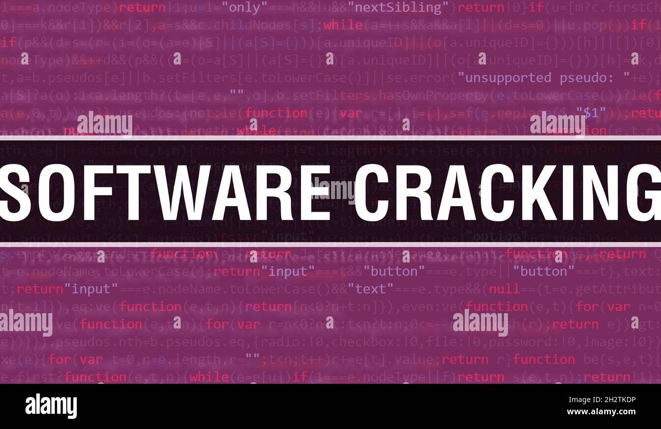 Software Cracking Text geschrieben auf Programmieren Code abstrakten Technologie Hintergrund von Software-Entwickler und Computer-Skript. Software-Cracking-Konzept Stockfoto