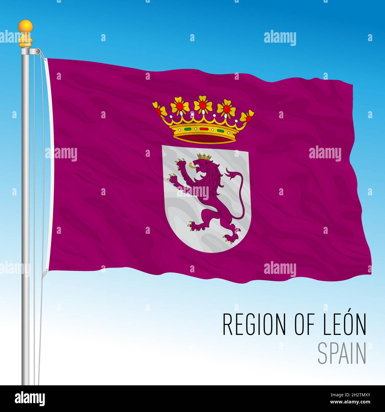 Leon Regional- und historische Flagge, Königreich Spanien, Europäische Union Stock Vektor