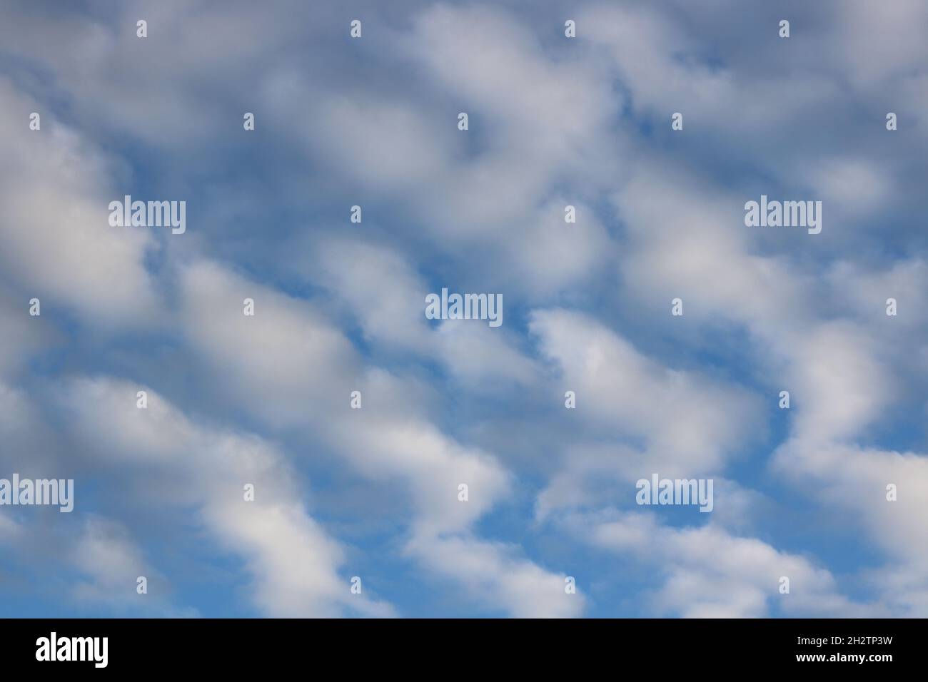 Vollformatbild von flauschigen weißen Wolken am mittleren blauen Himmel Stockfoto