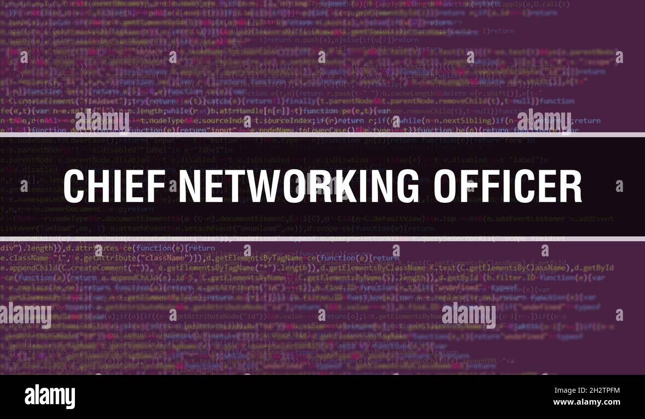 Chief Networking Officer Konzept mit Random Parts of Program Code.Chief Networking Officer Text geschrieben auf Programming Code abstrakte Technologie backg Stockfoto