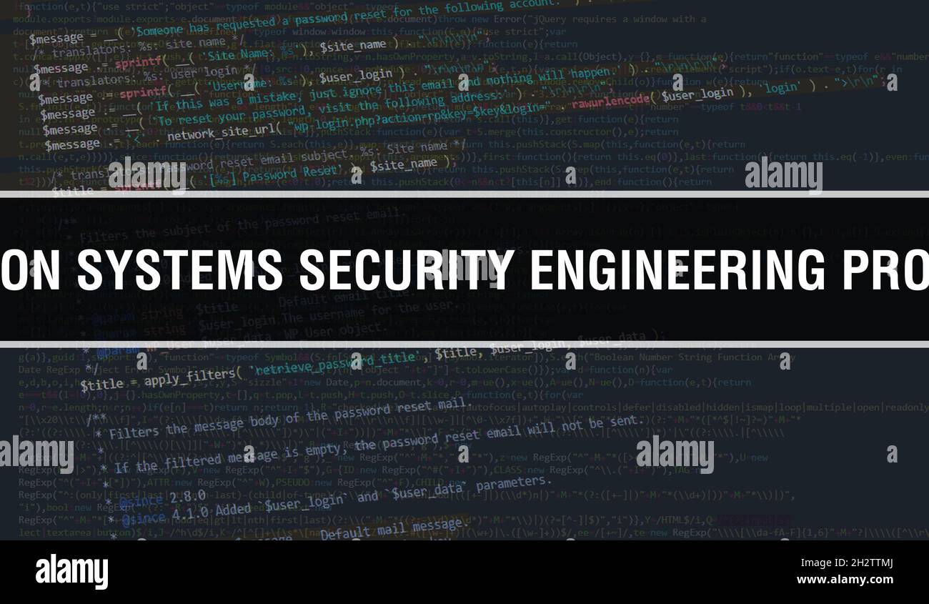 Information Systems Security Engineering Professionelles Konzept mit zufälligen Teilen des Programmcodes.Information Systems Security Engineering Professional Stockfoto