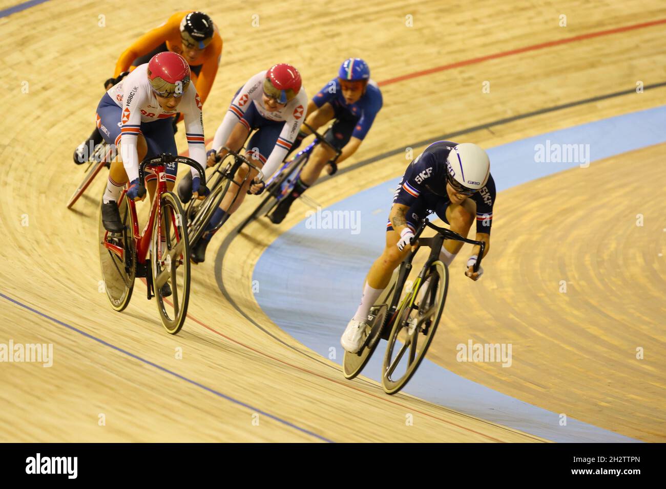 Attacke France Clara COPPONI Madison Frauen während der Tissot UCI Track Cycling World Championships 2021 am 23. Oktober 2021 auf dem StabVelodrome in Roubaix, Frankreich - Foto: Laurent Sanson/DPPI/LiveMedia Stockfoto
