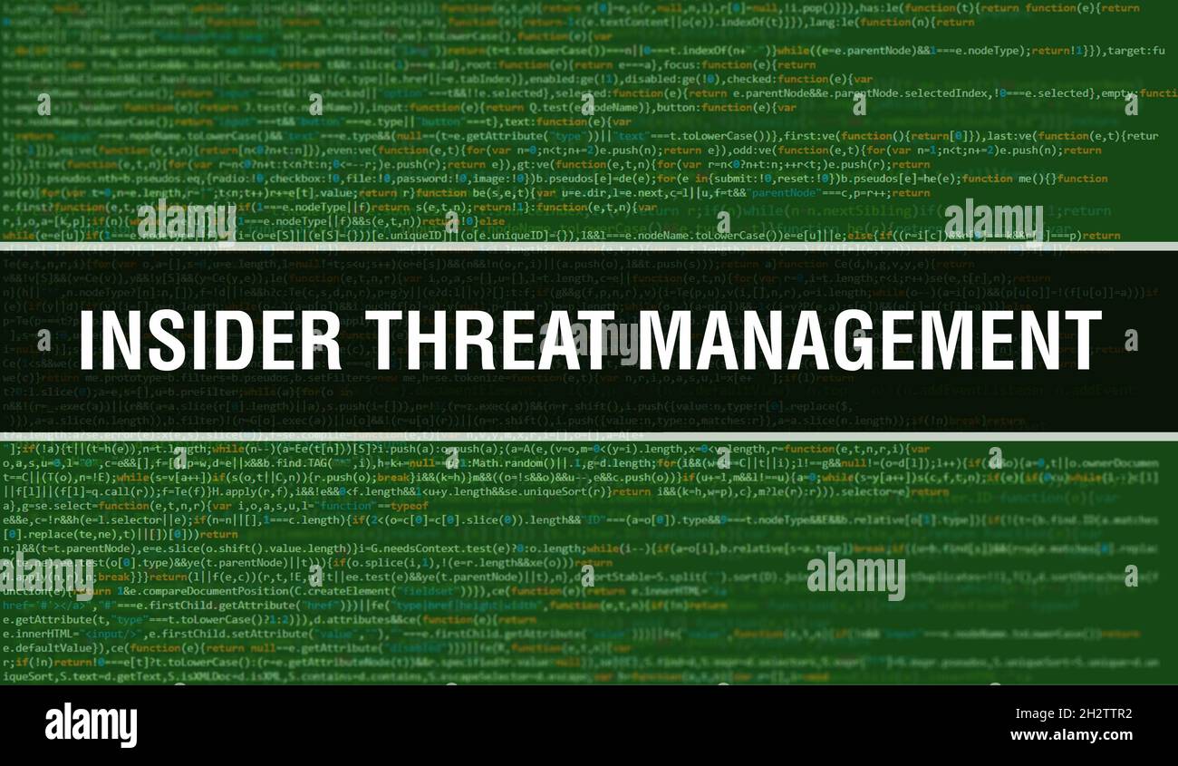 Insider-Bedrohungsmanagement mit digitalem Binärcode im Hintergrund. Abstrakter Hintergrund mit Programmcode und Insider Threat Management. Programm Stockfoto