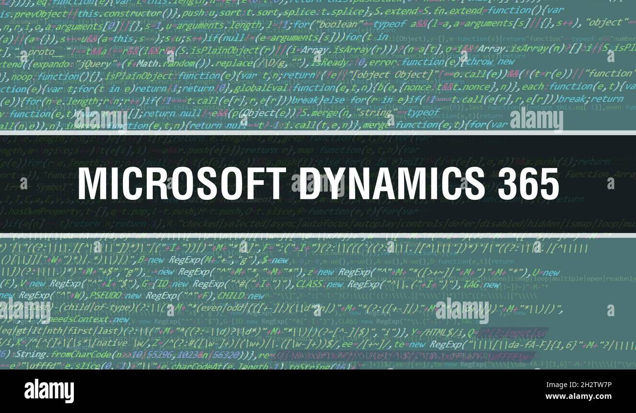 Microsoft Dynamics 365 mit Abstract Technology Binärcode Hintergrund.Digitale Binärdaten und Secure Data Konzept. Software Stockfoto