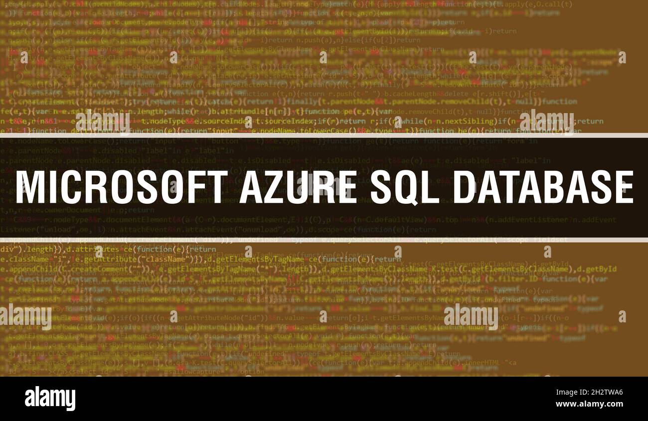 Microsoft Azure SQL-Datenbank mit digitalem java-Codetext. Microsoft Azure SQL Database und Computer Software Coding Vector Concept. Programmierung der Codierung Stockfoto