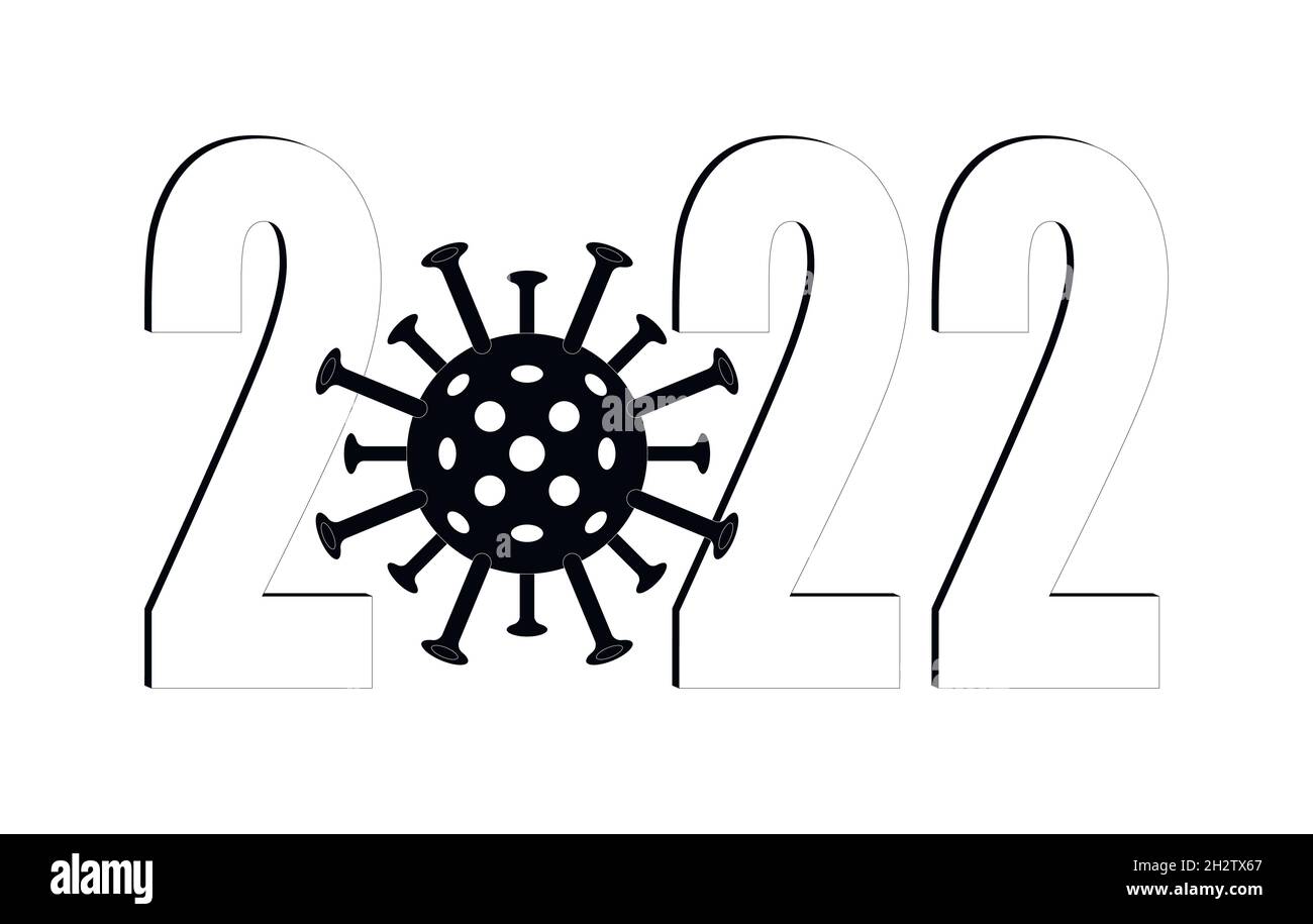 Neujahrszahlen 2022 mit Elementen des Coronavirus-Modells. COVID-19. Schutz vor einer Coronavirus-Infektion im neuen Jahr. Stock Vektor Neujahrszahlen 2022 mit Elementen des Coronavirus-Modells. COVID-19. Schutz vor einer Coronavirus-Infektion im neuen Jahr. Stock Vektor