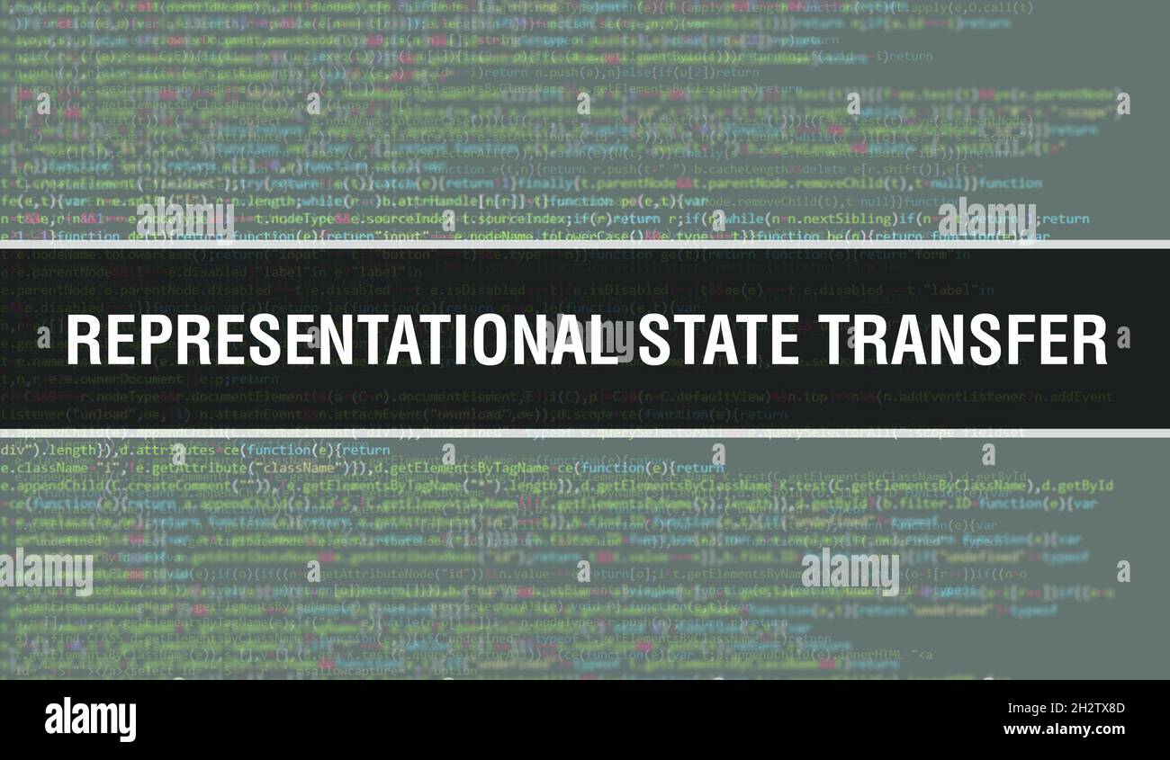 Übertragungskonzept für Repräsentationsstatus mit zufälligen Teilen des Programmcodes. Übertragung des Repräsentationszustands mit der Programmiercode-Abstract-Technologie b Stockfoto