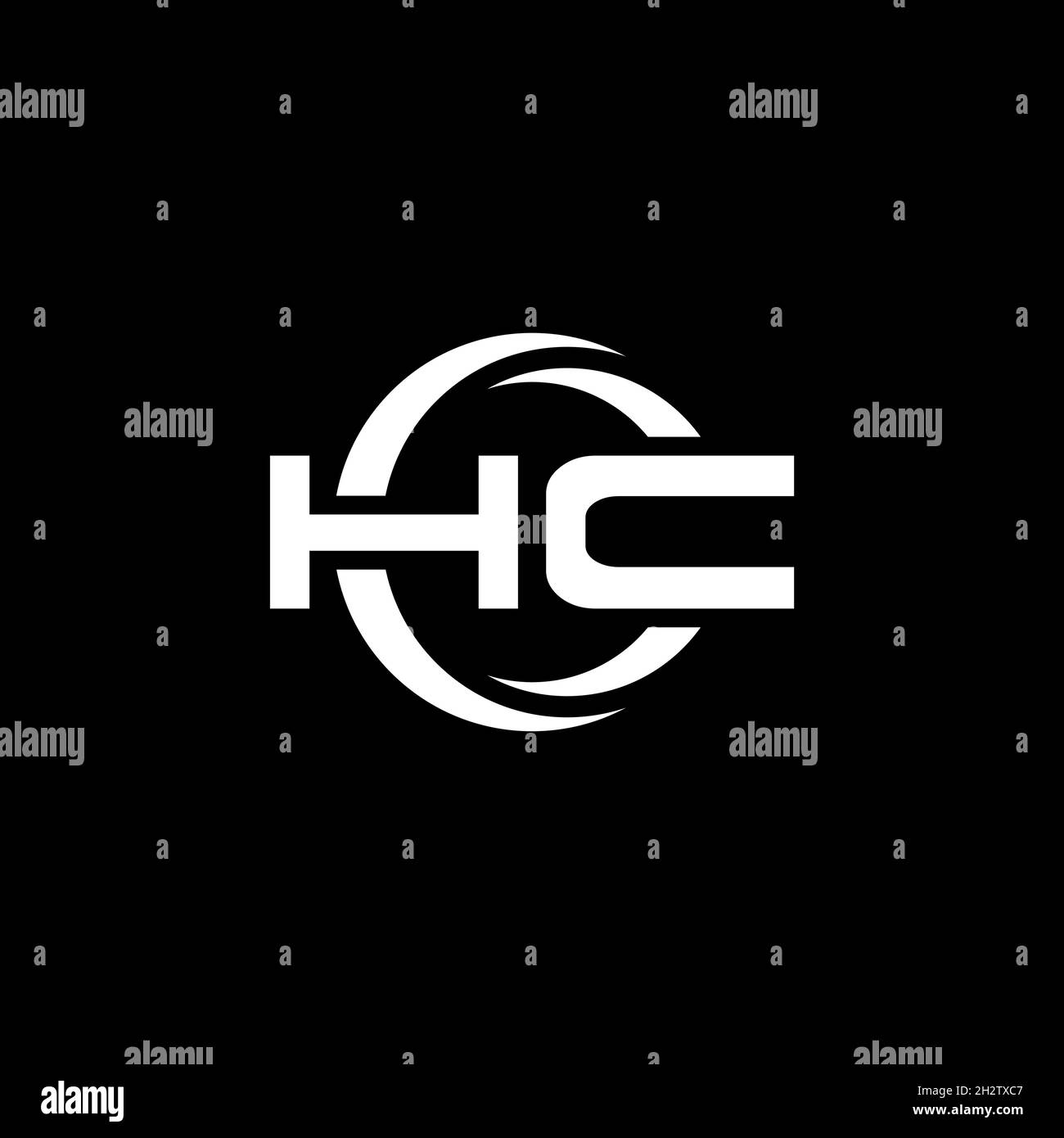 HC Monogram Logo-Buchstabe mit einfacher Form und kreisrunder Designvorlage isoliert auf schwarzem Hintergrund Stock Vektor