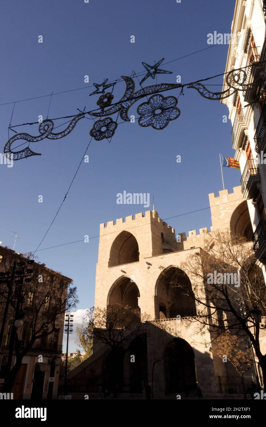 Valencia Spanien Serranos Towers Stockfoto