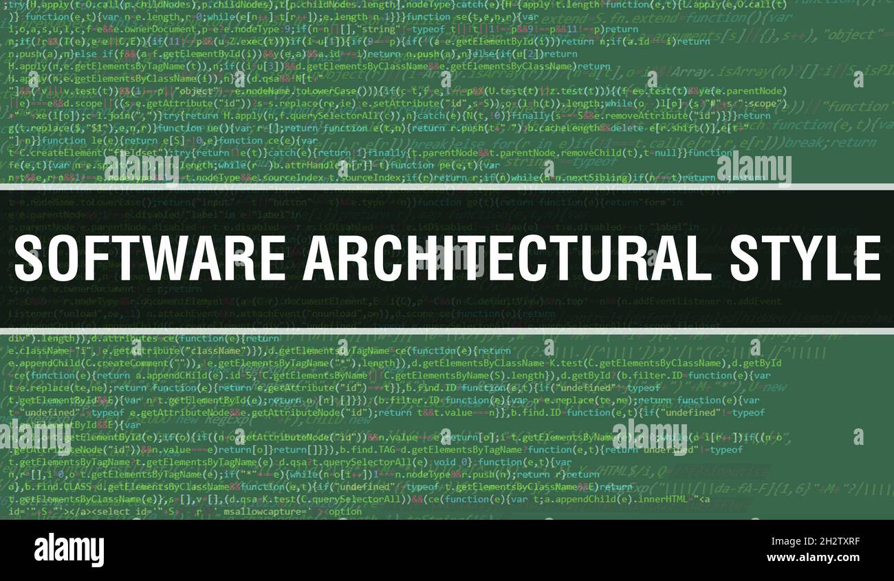 Software-Architekturkonzept mit zufälligen Teilen des Programmcodes. Software-Architektur-Stil mit Programmierung Code abstrakte Technologie backgro Stockfoto