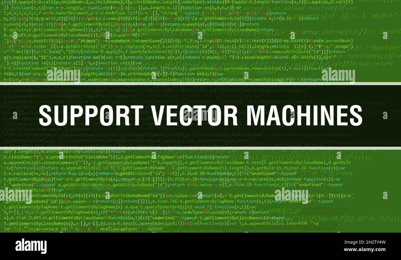 Unterstützung Vektor-Maschinen Konzept mit zufälligen Teilen von Programm-Code. Unterstützung von Vektormaschinen mit abstraktem Programmiercode-Technologiehintergrund von soof Stockfoto
