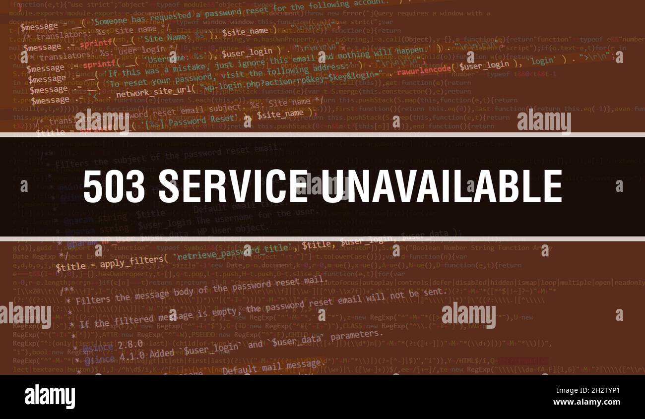 503 Service nicht verfügbar mit Abstract Technology Binärcode Hintergrund.Digitale Binärdaten und Secure Data Konzept. Software Stockfoto