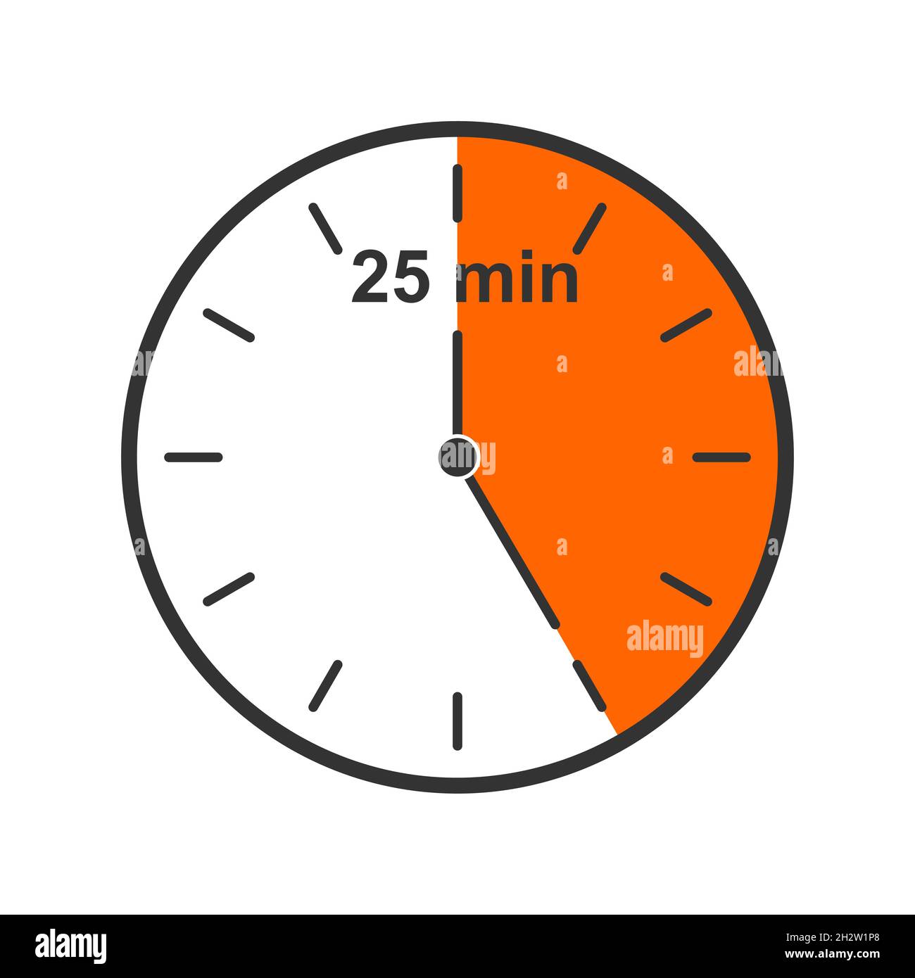 Uhrsymbol mit einem Zeitintervall von 25 Minuten. Countdown-Timer oder  Stoppuhrsymbol auf weißem Hintergrund isoliert. Infografik-Element für  Kochen oder Sportspiele. Vektorgrafik flach Stock-Vektorgrafik - Alamy
