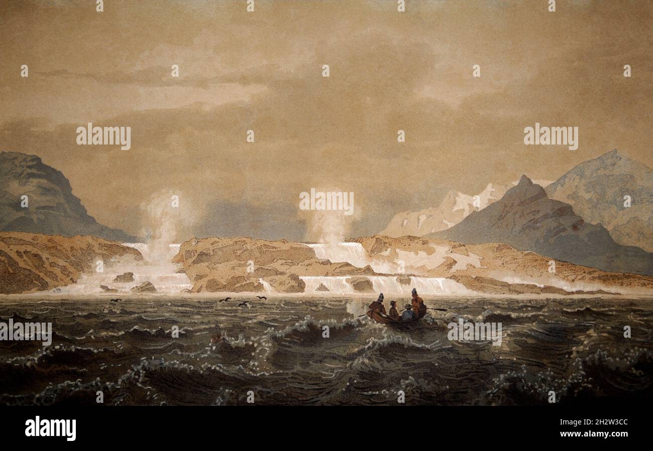 Ein Blick auf Stora Sjöfallet, die Great Lake Falls, aus dem Jahr 1866. Das Gebiet wurde 1909 zum Nationalpark erklärt. Der Name des Parks stammt aus einer fünf-Leve-Anlage Stockfoto