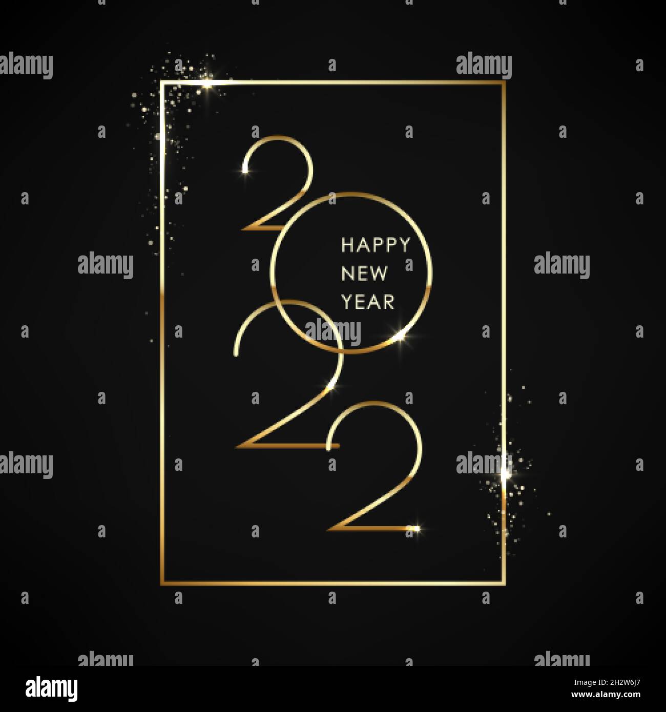 Frohe neue Postkarte für 2022 Jahre. Goldener Text mit Rahmen für Banner- oder Posterdesign. Minimalistische Textvorlage. Vektorgrafik Stock Vektor