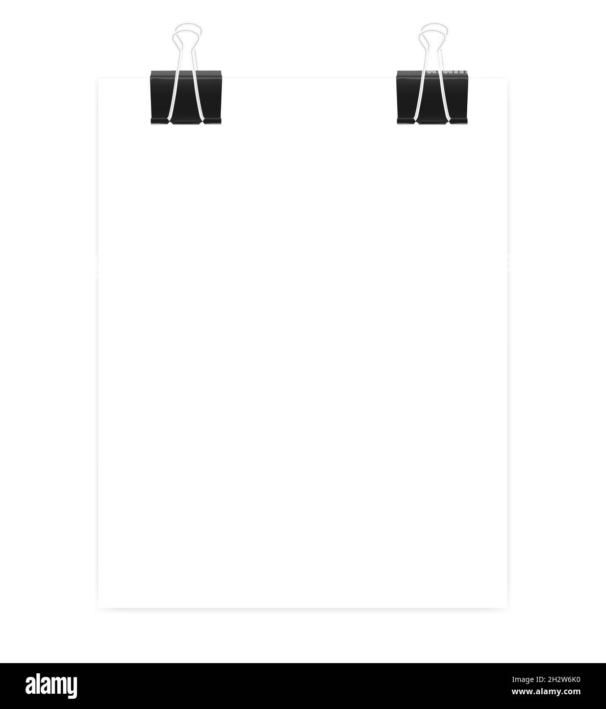 Leeres weißes Papierblatt mit schwarzen Binderclips. Vektormodell für Design Stock Vektor