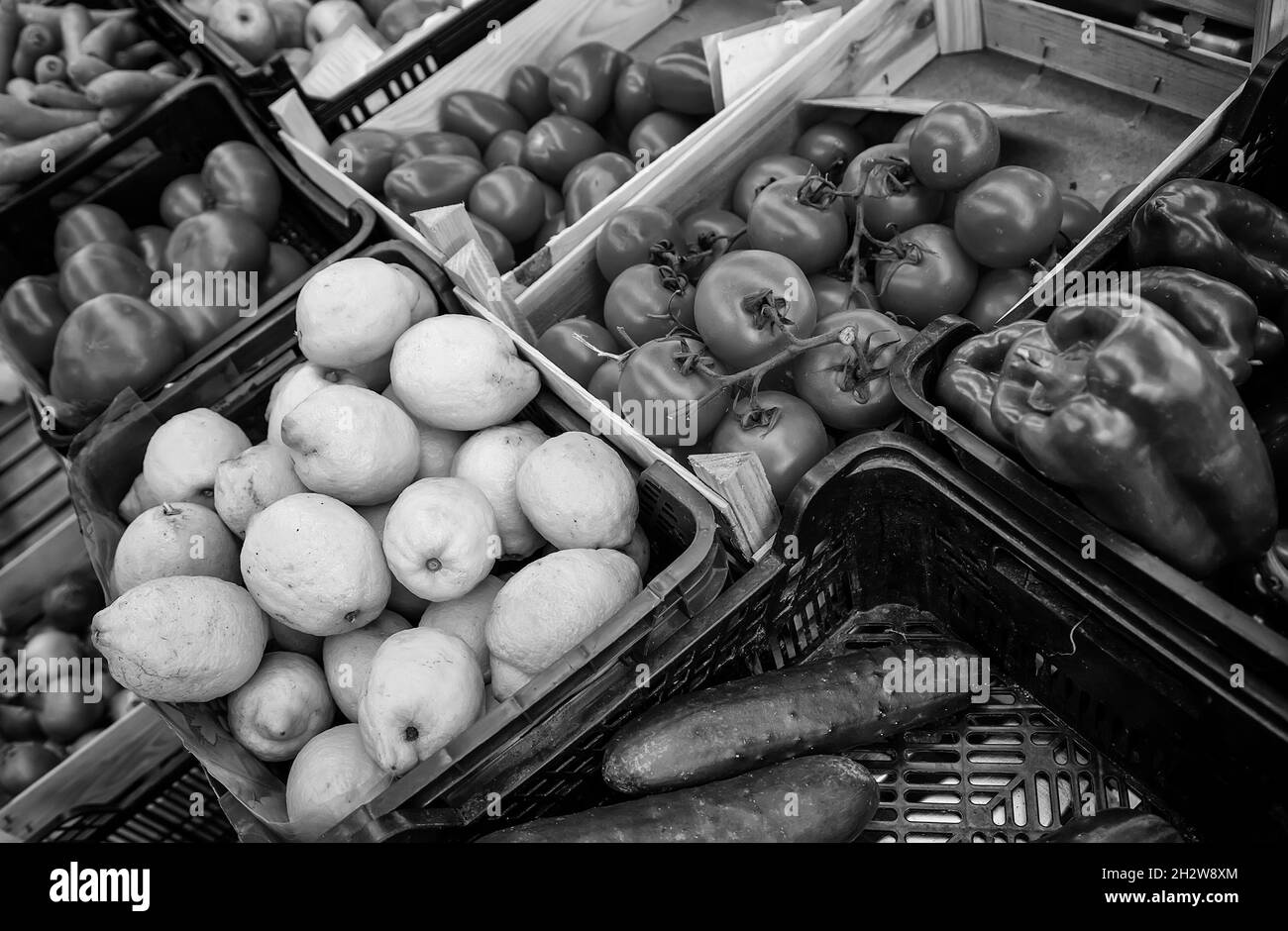 Obst- und Gemüsemarkt, Kaufdetails für gesunde Lebensmittel Stockfoto