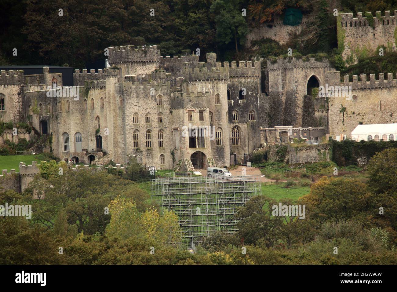 Gwrych Castle Abergele North Wales. Neue Fotos zeigen die Vorbereitungen auf der Burg für die kommende Serie von I'm a Celebrity 2021 Stockfoto