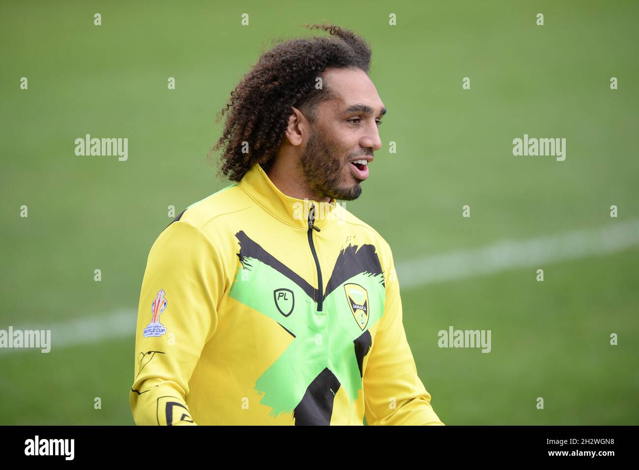 Featherstone, Großbritannien. Okt. 2021. Jermaine Coleman Head Coach of Jamaica vor der Rugby League International Jamaica vs Scotland im Millenium Stadium, Featherstone, UK Credit: Dean Williams/Alamy Live News Stockfoto